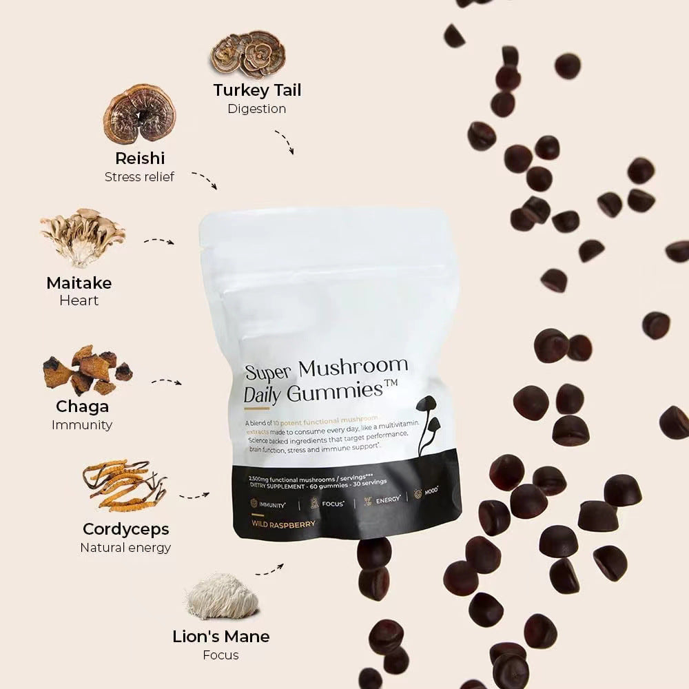 Super Gummies Champignons Adaptogènes - Soutien Cognitif 60 pièces