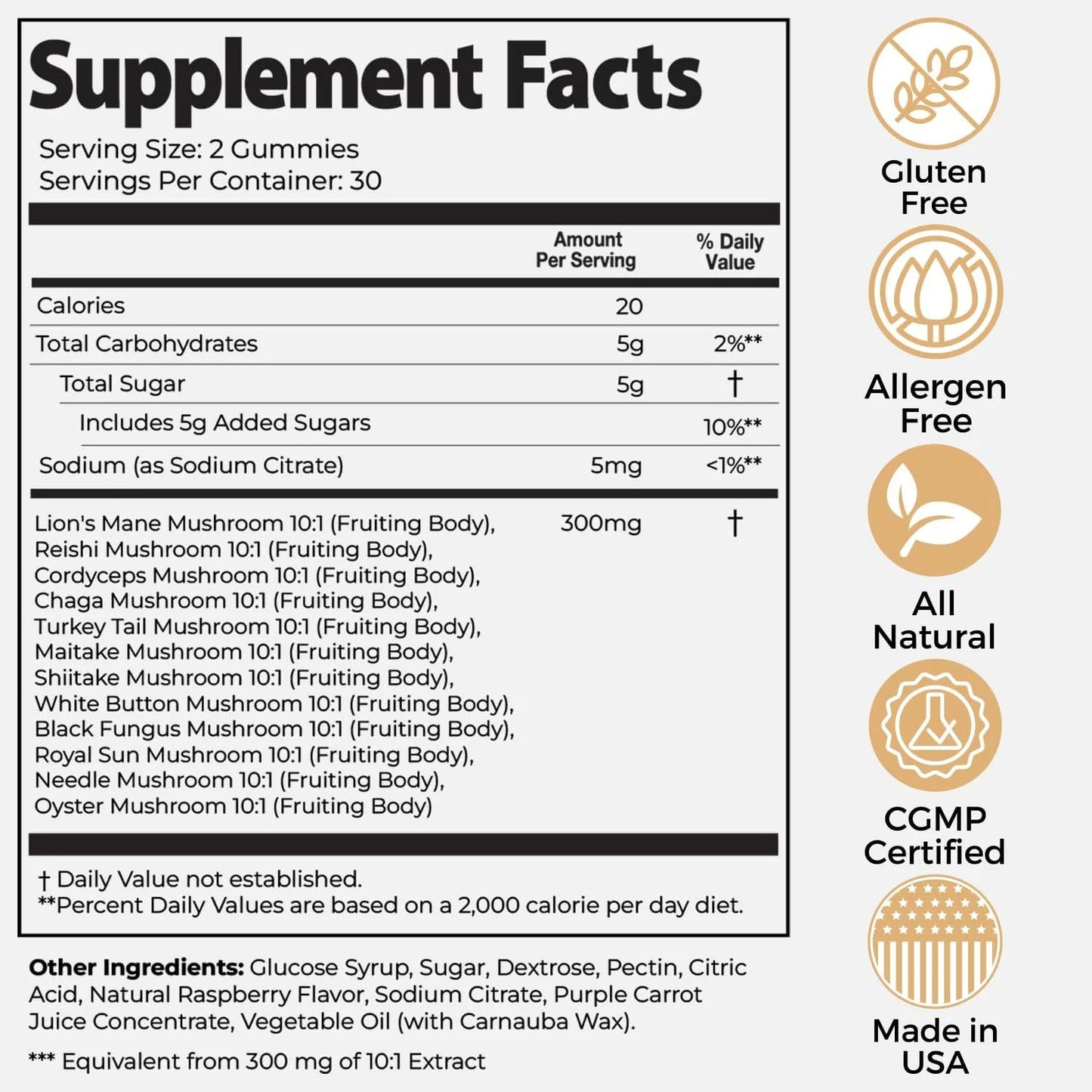 Super Gummies Champignons Adaptogènes - Soutien Cognitif 60 pièces