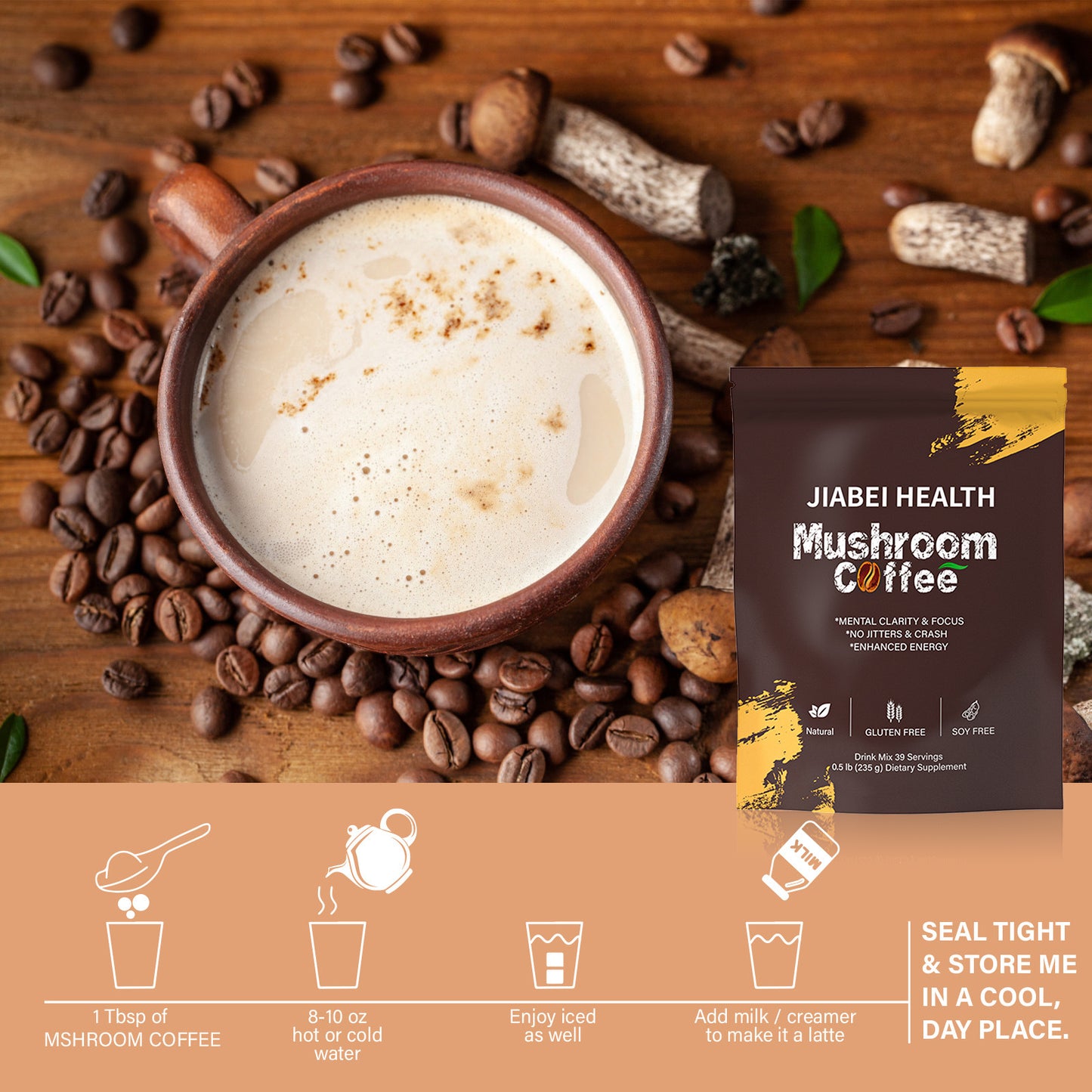 Café Noir aux Champignons Adaptogènes - Mycothérapie 180g