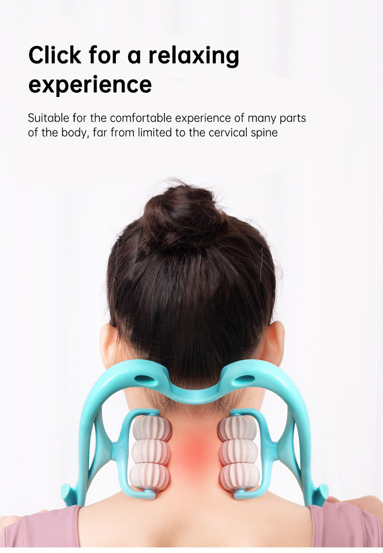 Masseur Cervical Manuel - 6 Rouleaux 360° Anti-Stress Portable