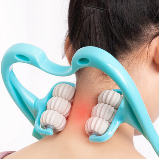 Masseur Cervical Manuel - 6 Rouleaux 360° Anti-Stress Portable